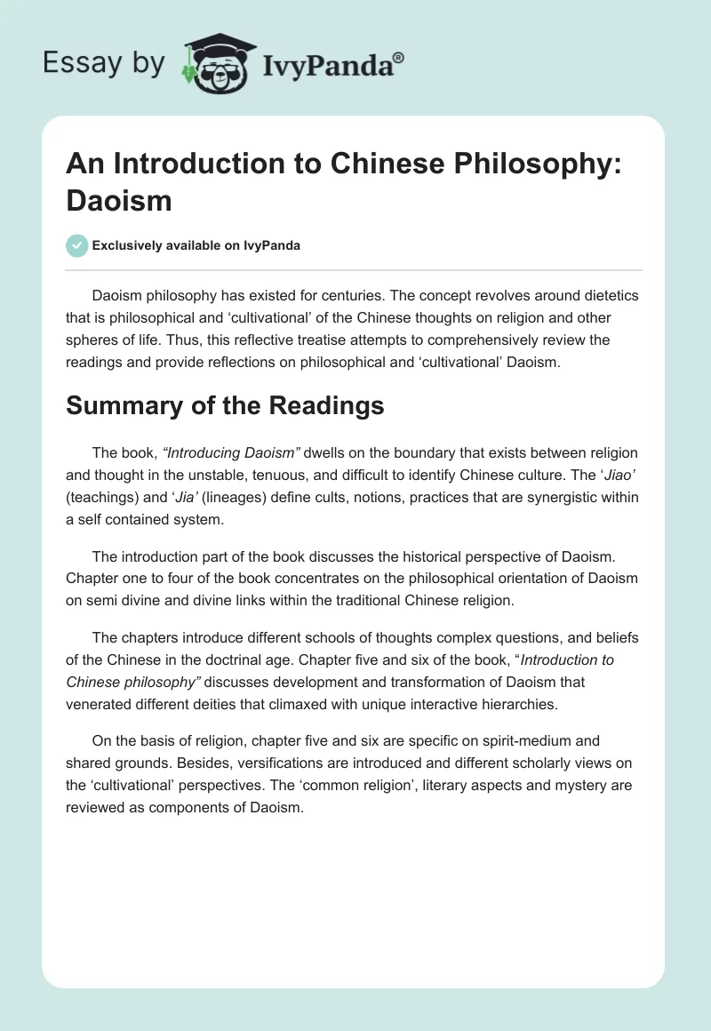 An Introduction to Chinese Philosophy: Daoism. Page 1