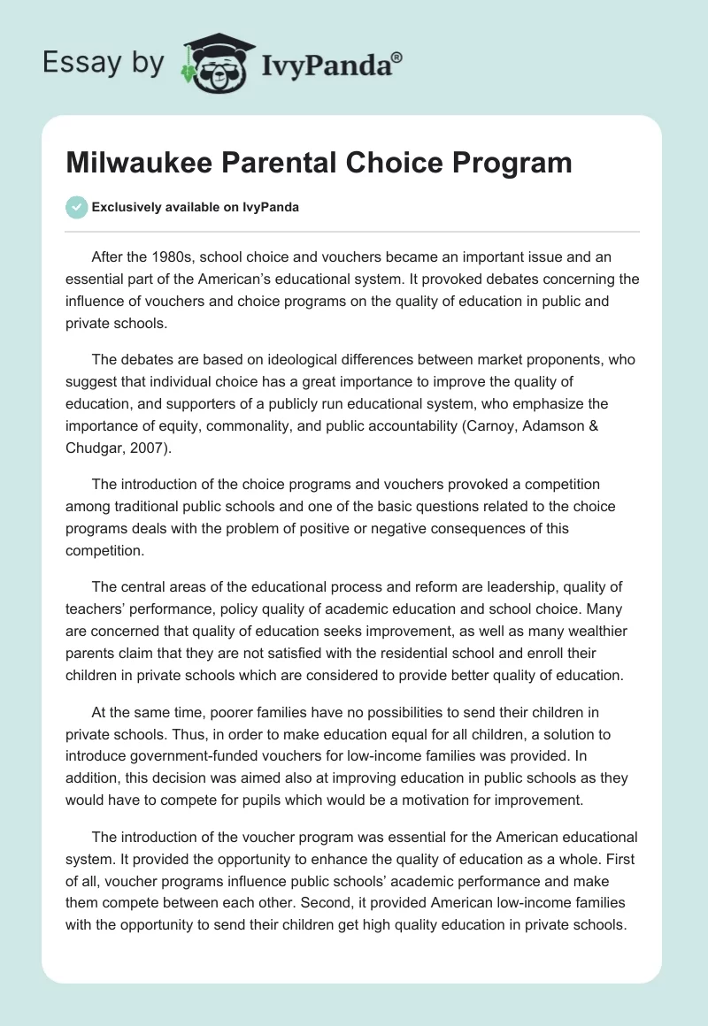 Milwaukee Parental Choice Program. Page 1