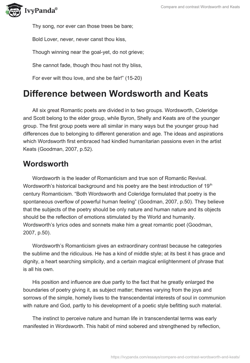 Compare and contrast Wordsworth and Keats. Page 3