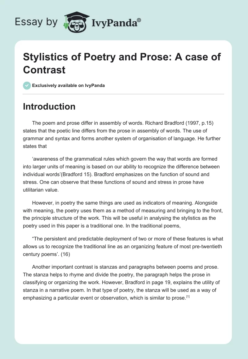 Stylistics of Poetry and Prose: A case of Contrast. Page 1