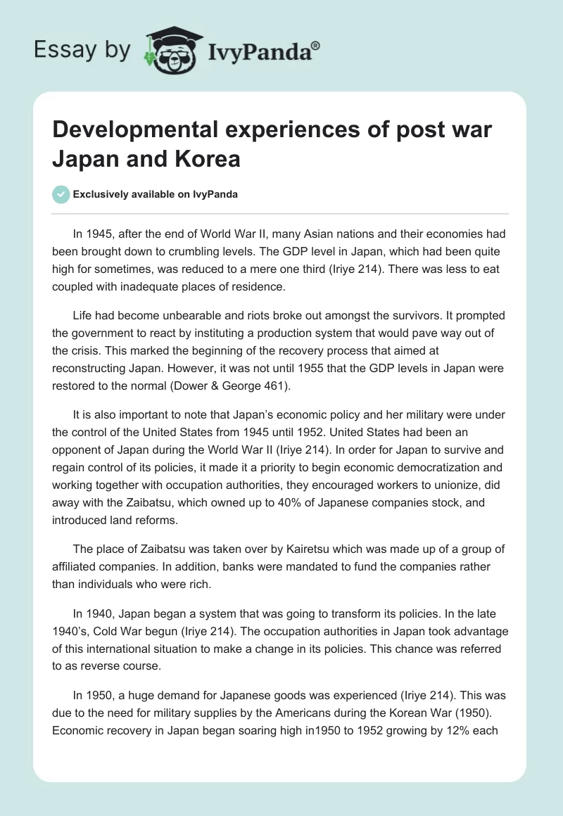 Developmental Experiences of Post War Japan and Korea. Page 1