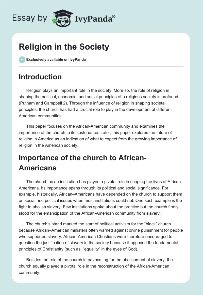 Religion in the Society. Page 1