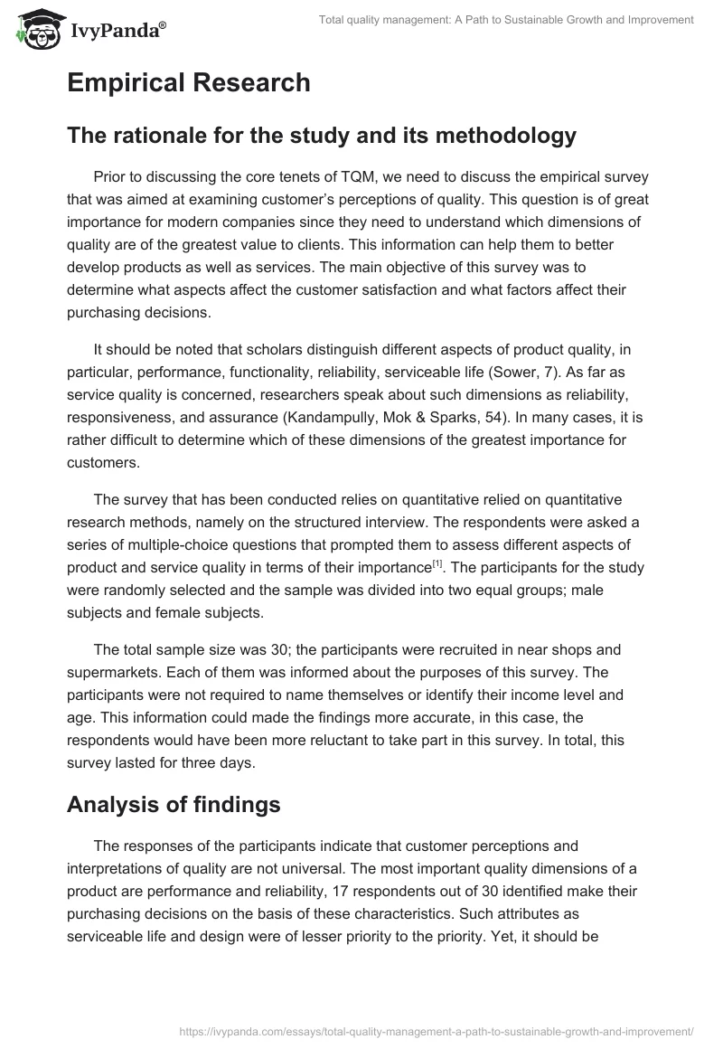 Total Quality Management: A Path to Sustainable Growth and Improvement. Page 5