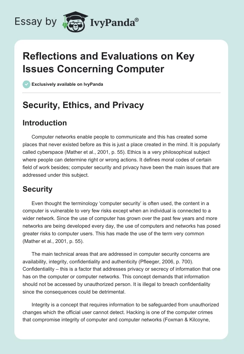 Reflections and Evaluations on Key Issues Concerning Computer. Page 1