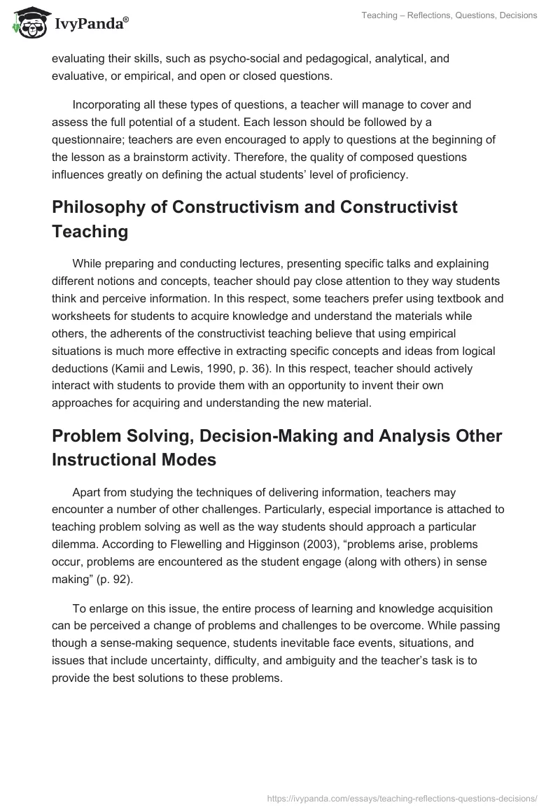 Teaching – Reflections, Questions, Decisions. Page 3