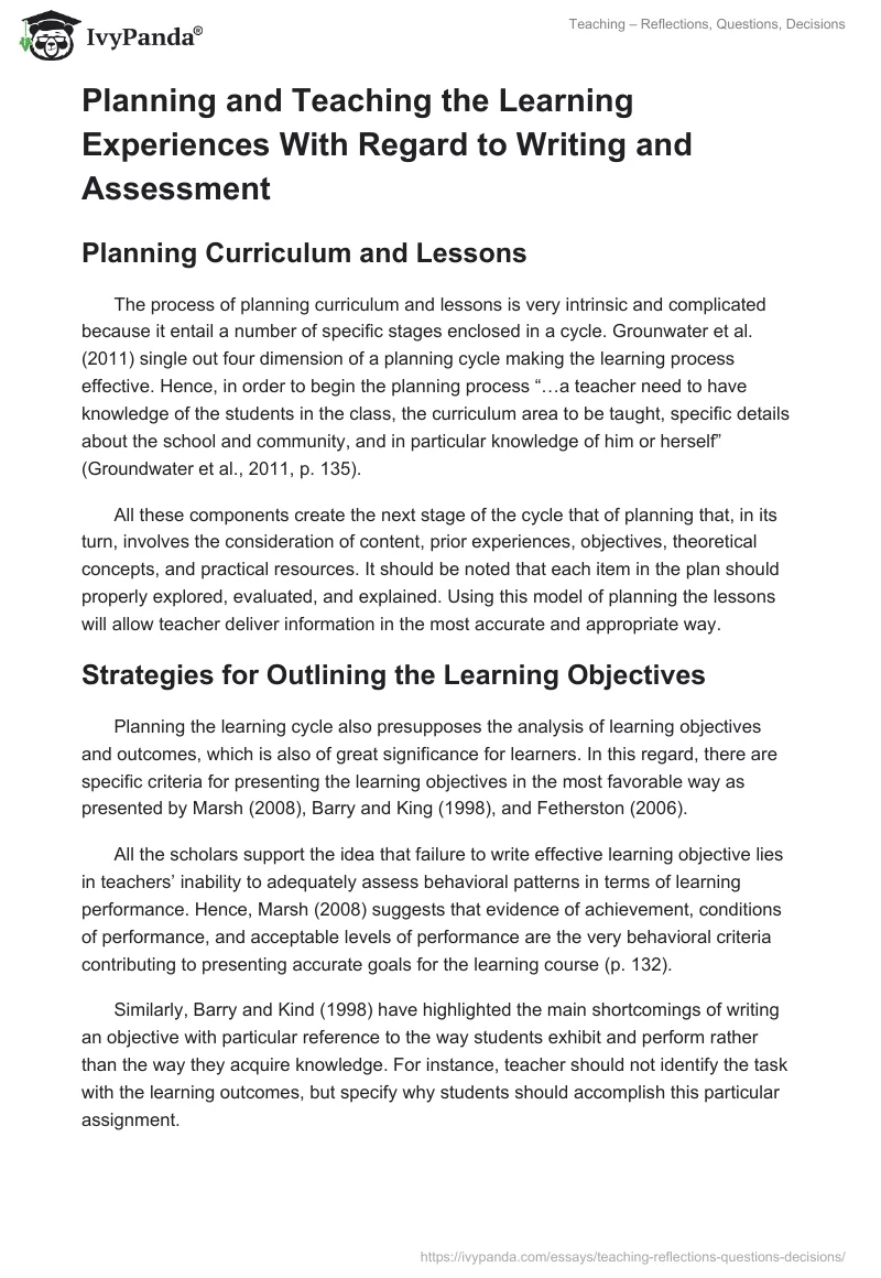 Teaching – Reflections, Questions, Decisions. Page 4