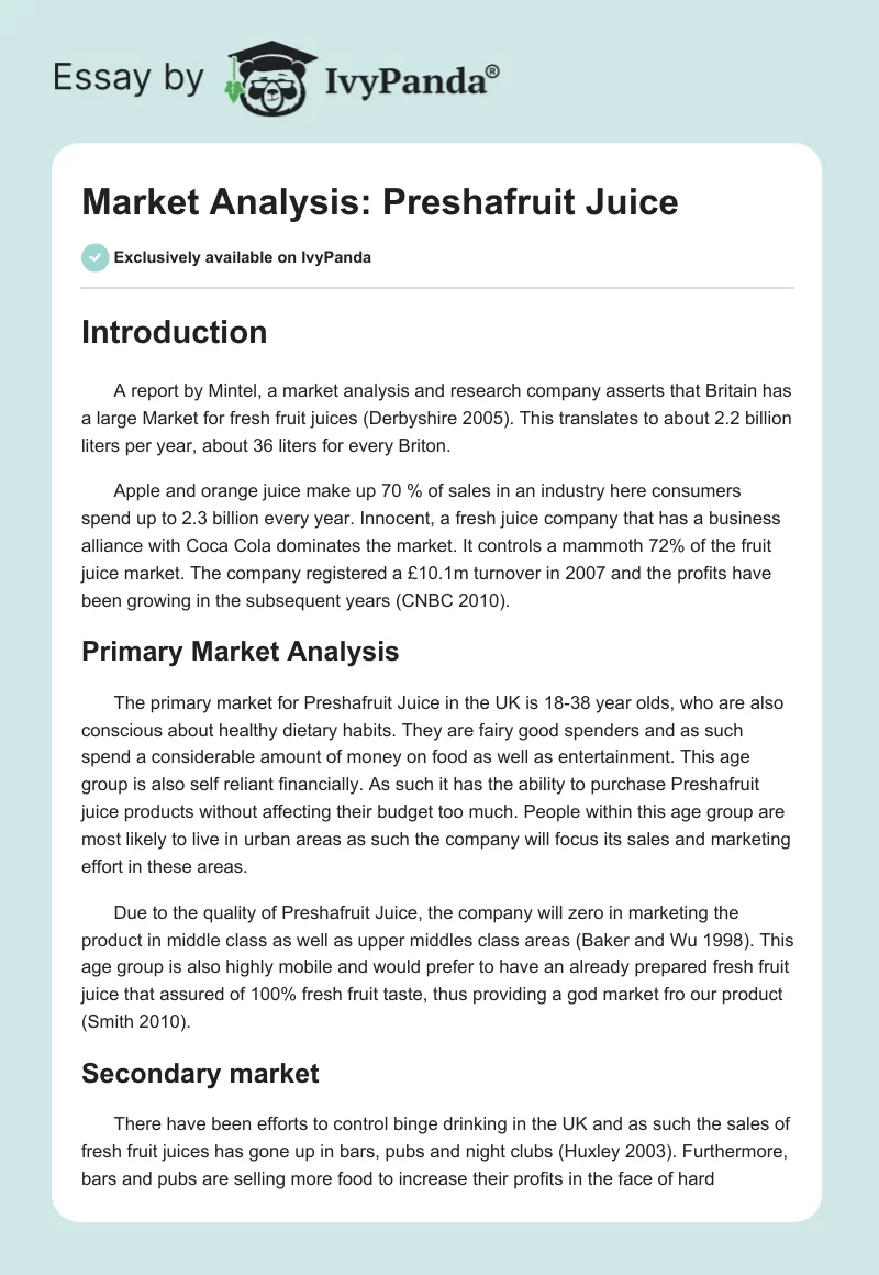 Market Analysis: Preshafruit Juice. Page 1