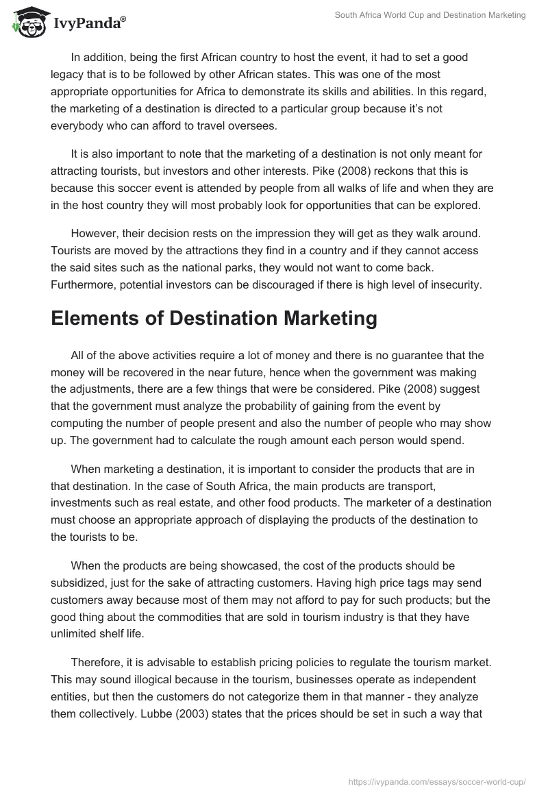 South Africa World Cup and Destination Marketing. Page 3