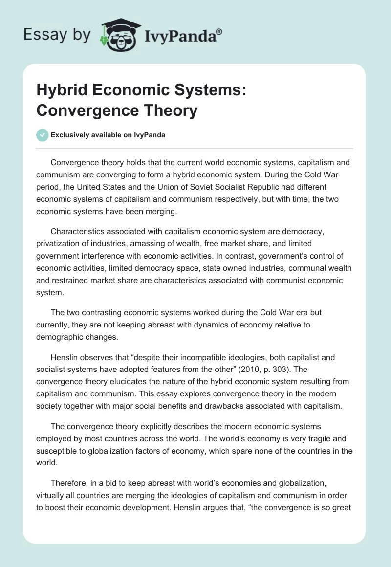 Hybrid Economic Systems: Convergence Theory. Page 1