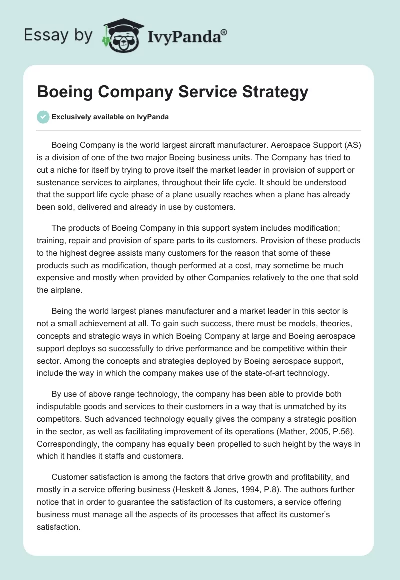 Boeing Company Service Strategy. Page 1