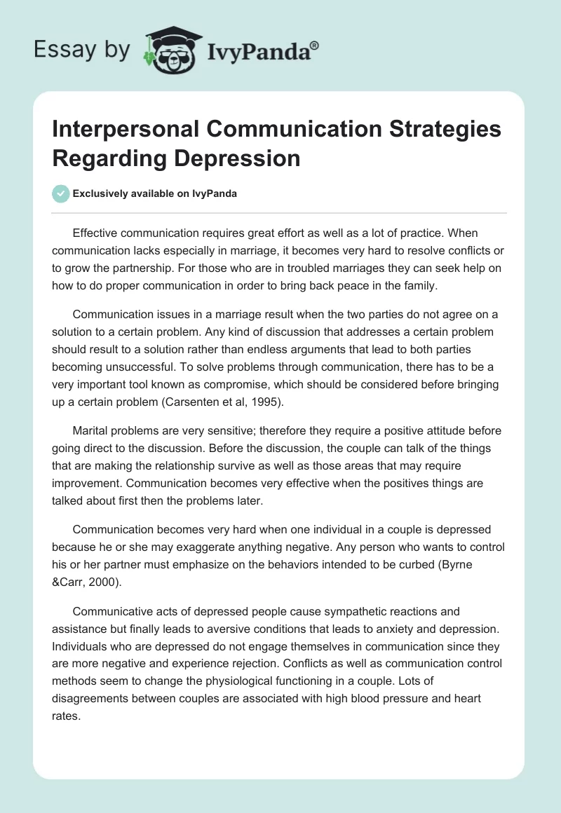 Interpersonal Communication Strategies Regarding Depression. Page 1