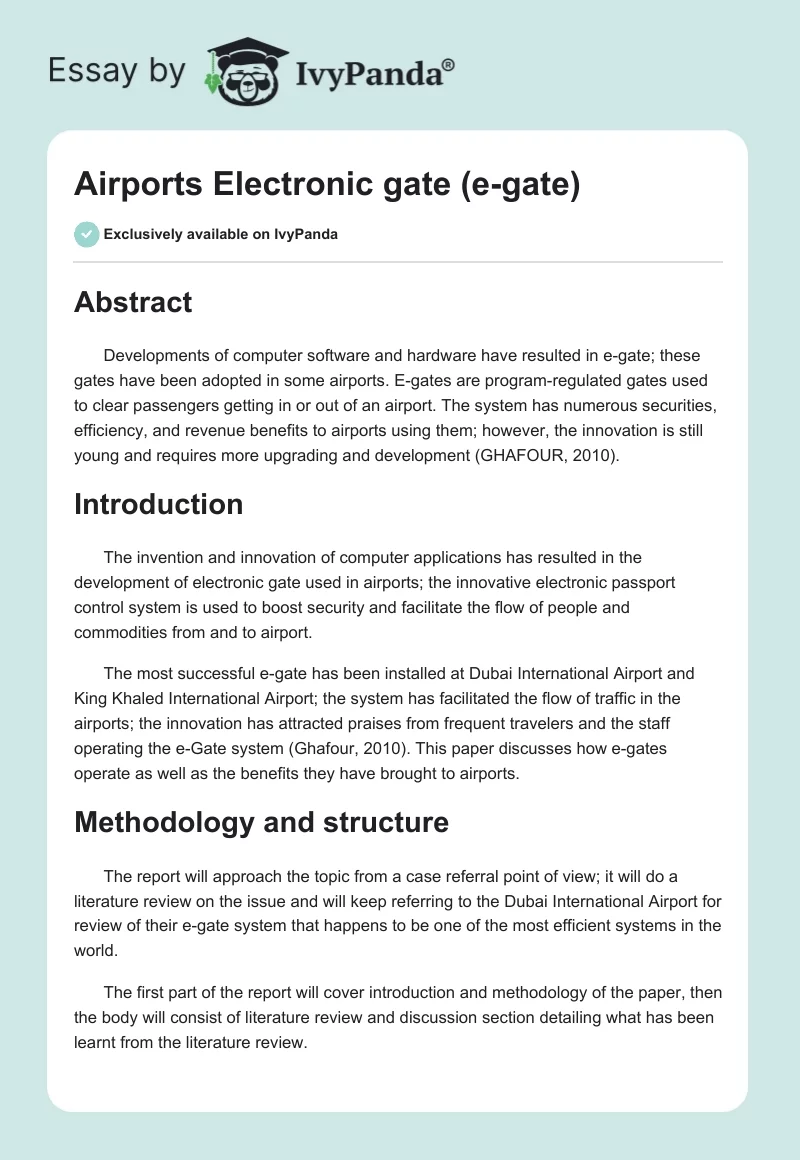 Airports Electronic Gate (E-Gate). Page 1