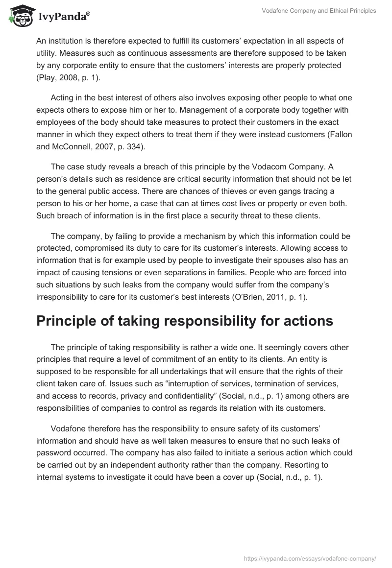 Vodafone Company and Ethical Principles. Page 3