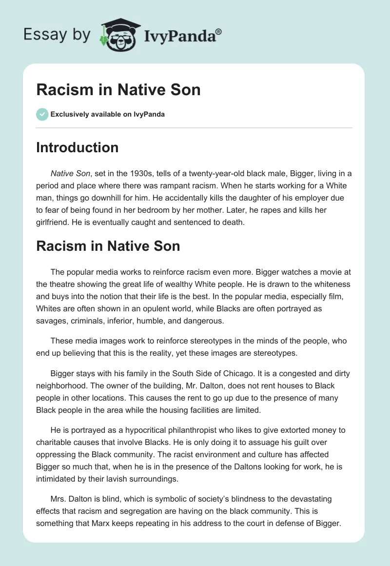 Racism in Native Son. Page 1