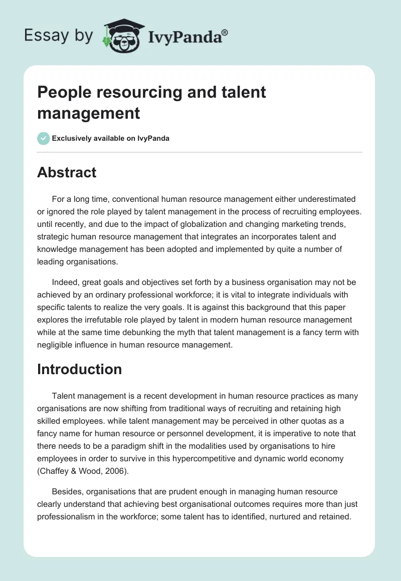 People resourcing and talent management. Page 1