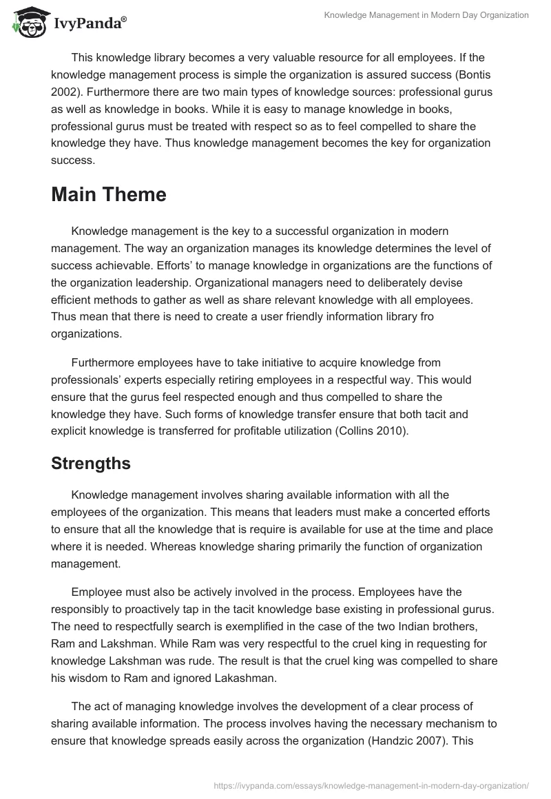 Knowledge Management in Modern Day Organization. Page 2