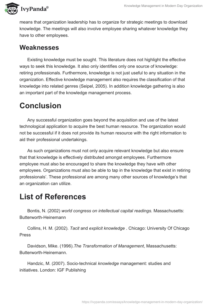 Knowledge Management in Modern Day Organization. Page 3
