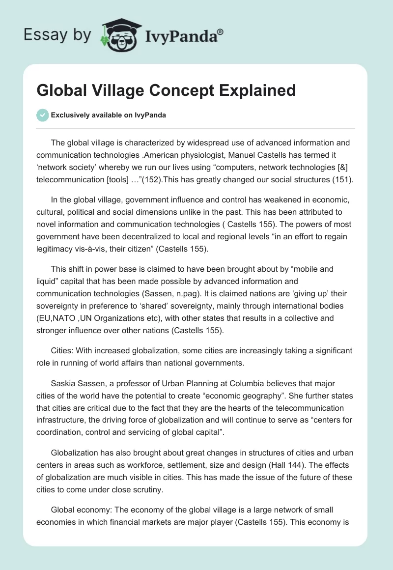 Global Village Concept Explained. Page 1