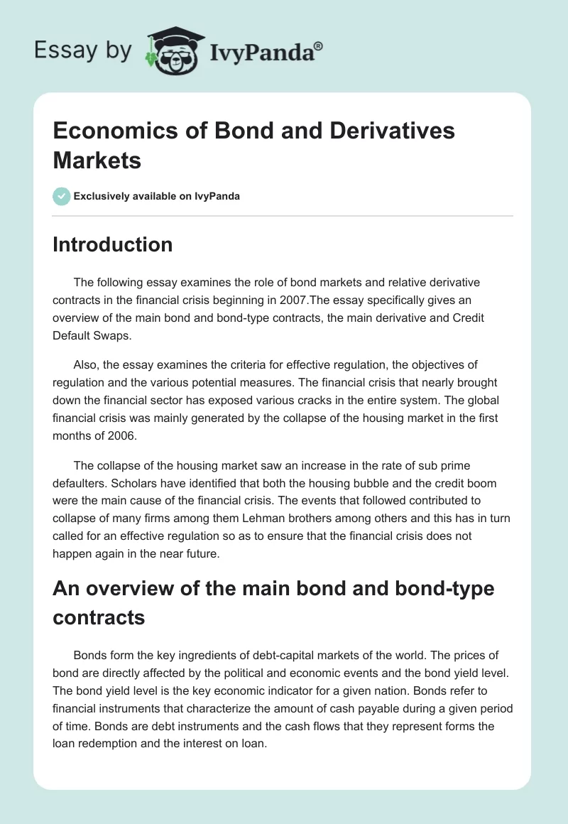 Economics of Bond and Derivatives Markets. Page 1