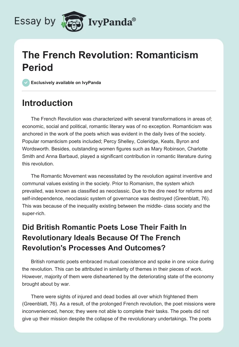 The French Revolution: Romanticism Period. Page 1
