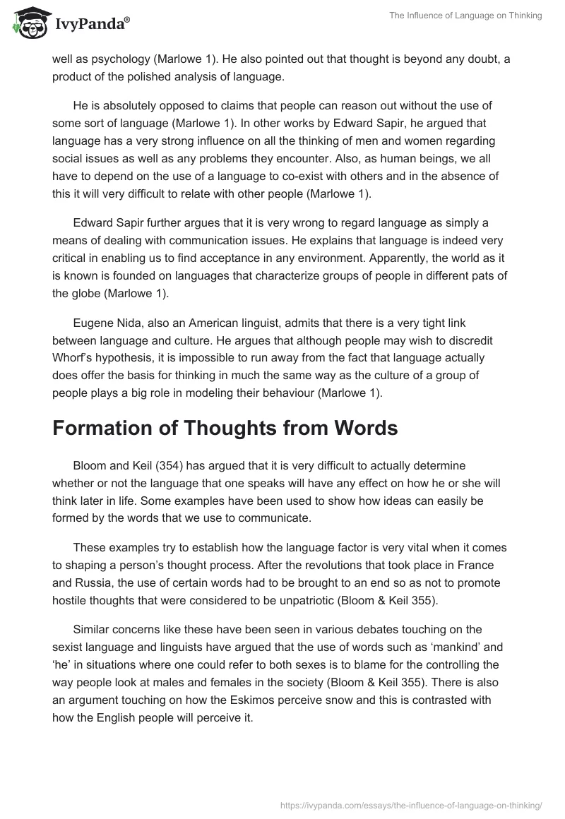 The Influence of Language on Thinking. Page 4
