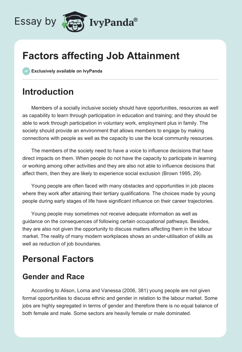 Factors affecting Job Attainment. Page 1