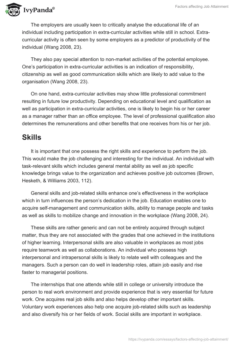 Factors affecting Job Attainment. Page 5