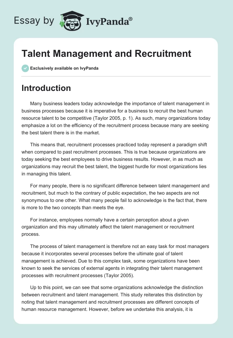 Talent Management and Recruitment. Page 1