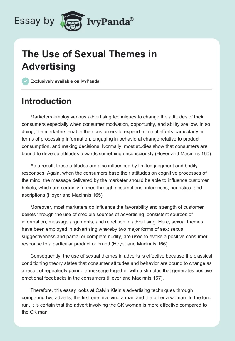 The Use of Sexual Themes in Advertising. Page 1