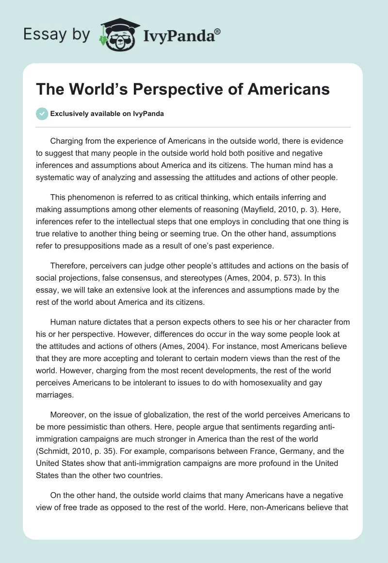 The World’s Perspective of Americans. Page 1