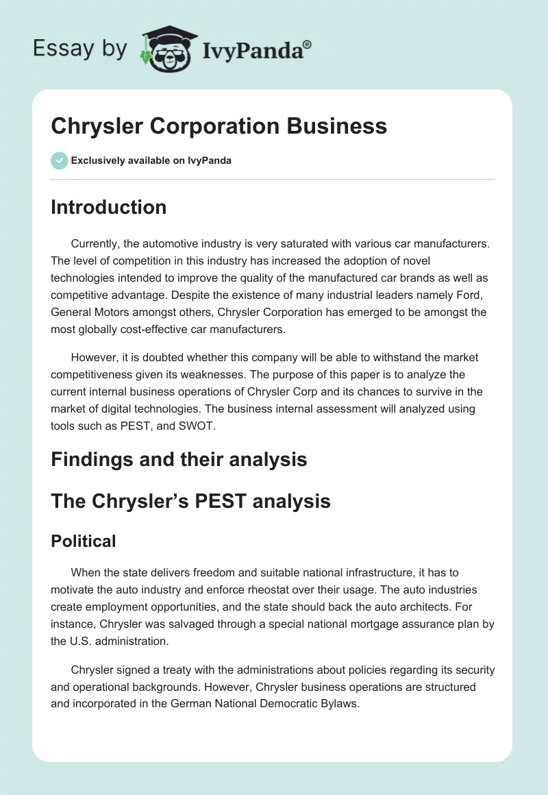 Chrysler Corporation Business. Page 1
