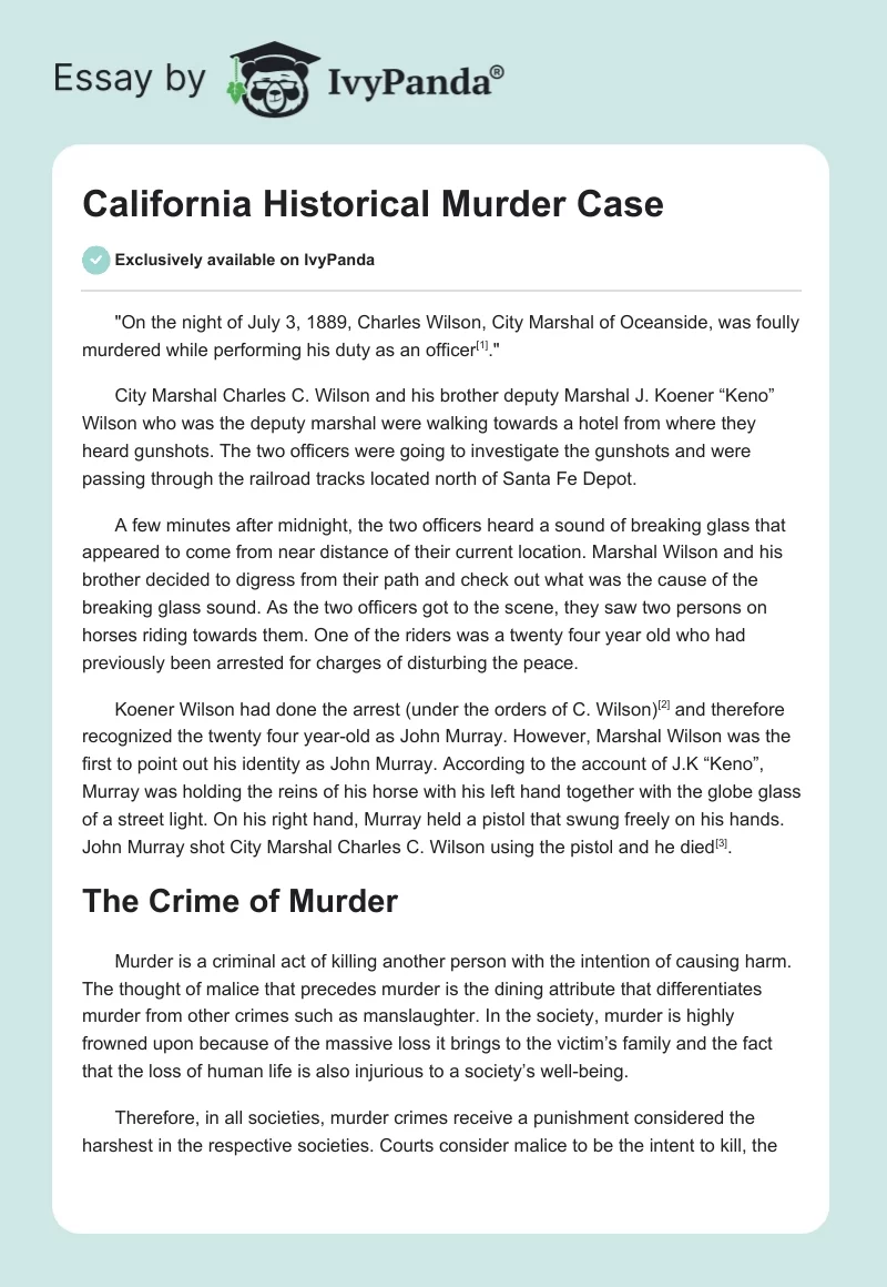 California Historical Murder Case. Page 1