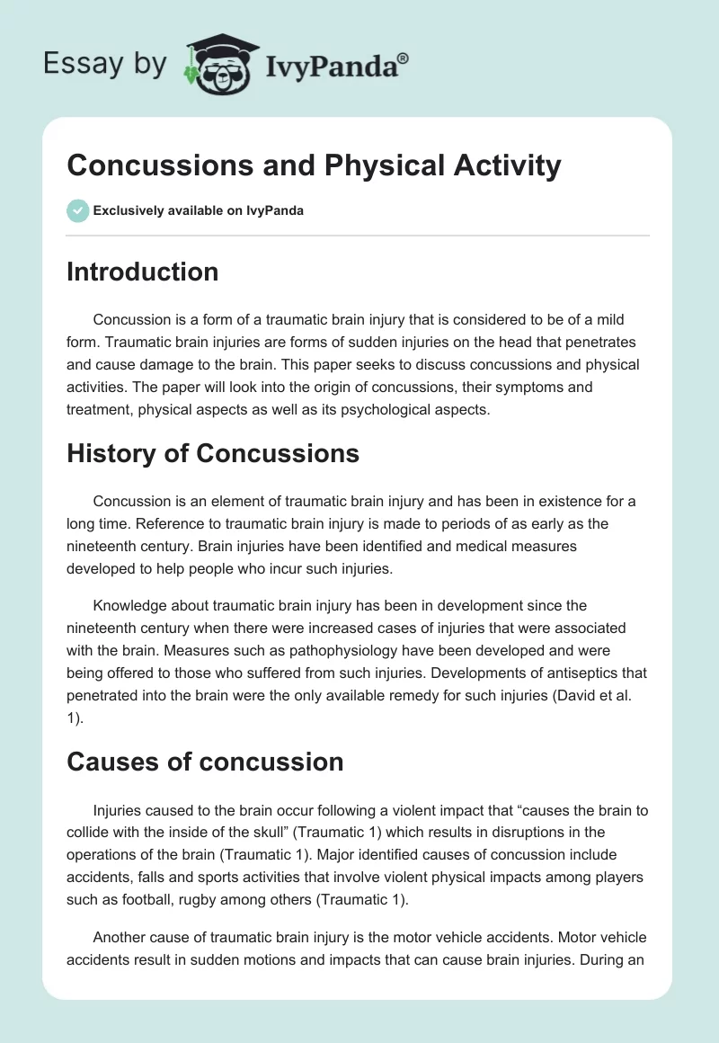Concussions and Physical Activity. Page 1