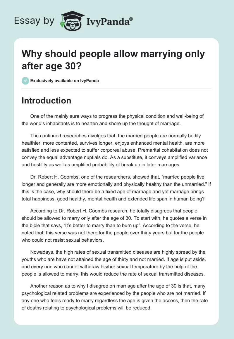 Why should people allow marrying only after age 30?. Page 1