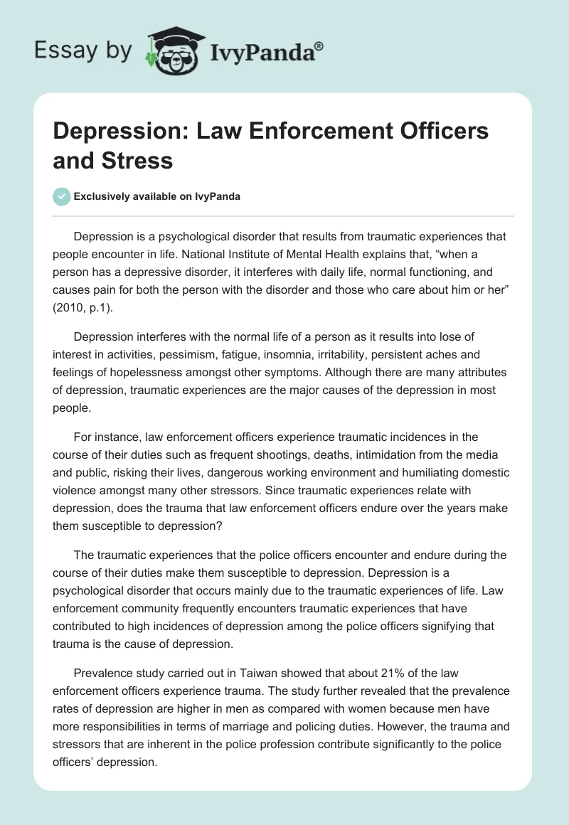 Depression: Law Enforcement Officers and Stress. Page 1