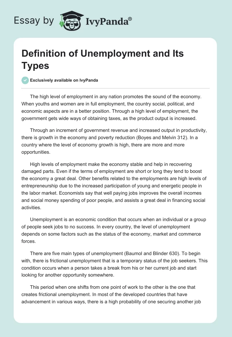 Definition of Unemployment and Its Types. Page 1