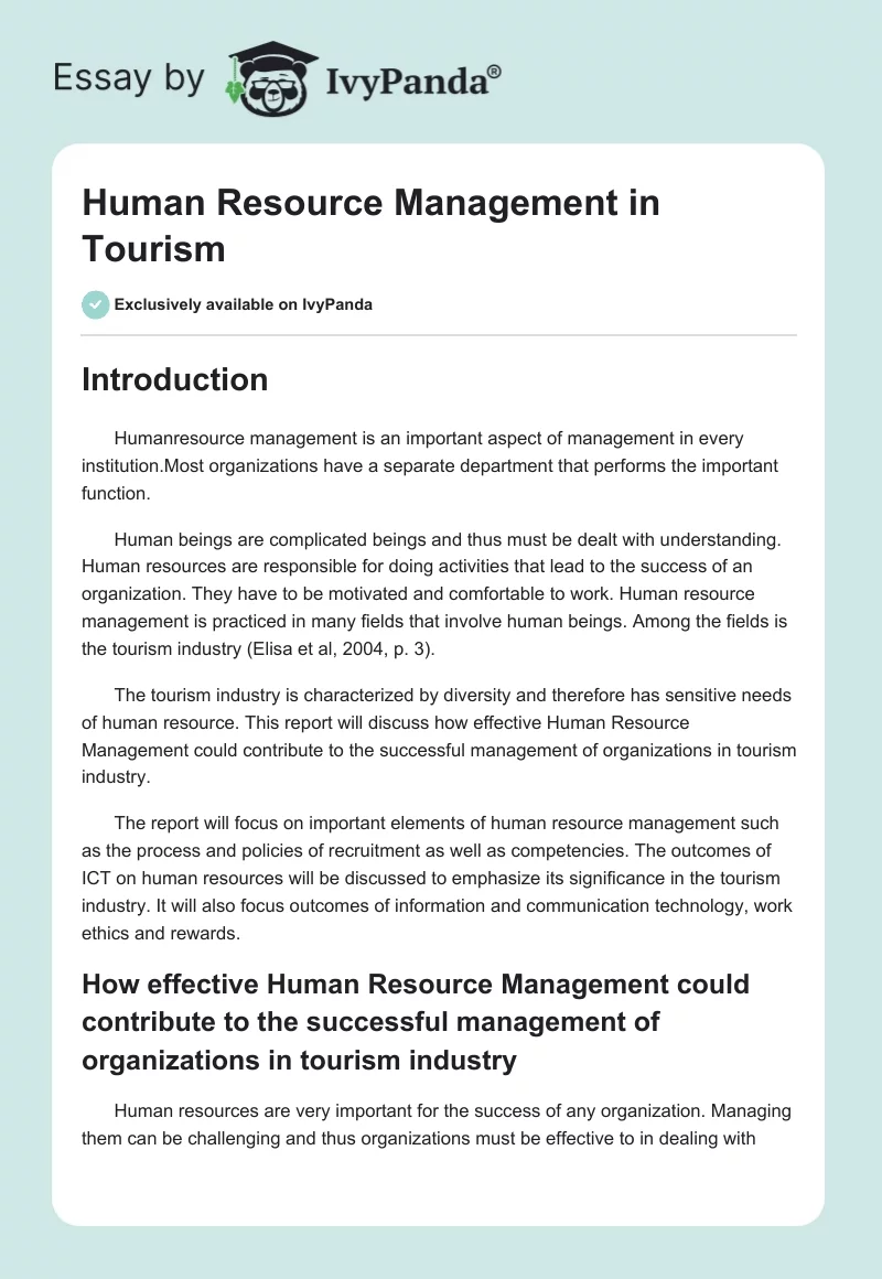 Human Resource Management in Tourism. Page 1