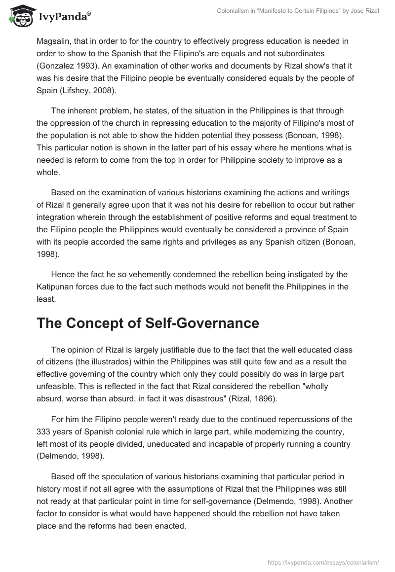Colonialism in “Manifesto to Certain Filipinos” by Jose Rizal. Page 2