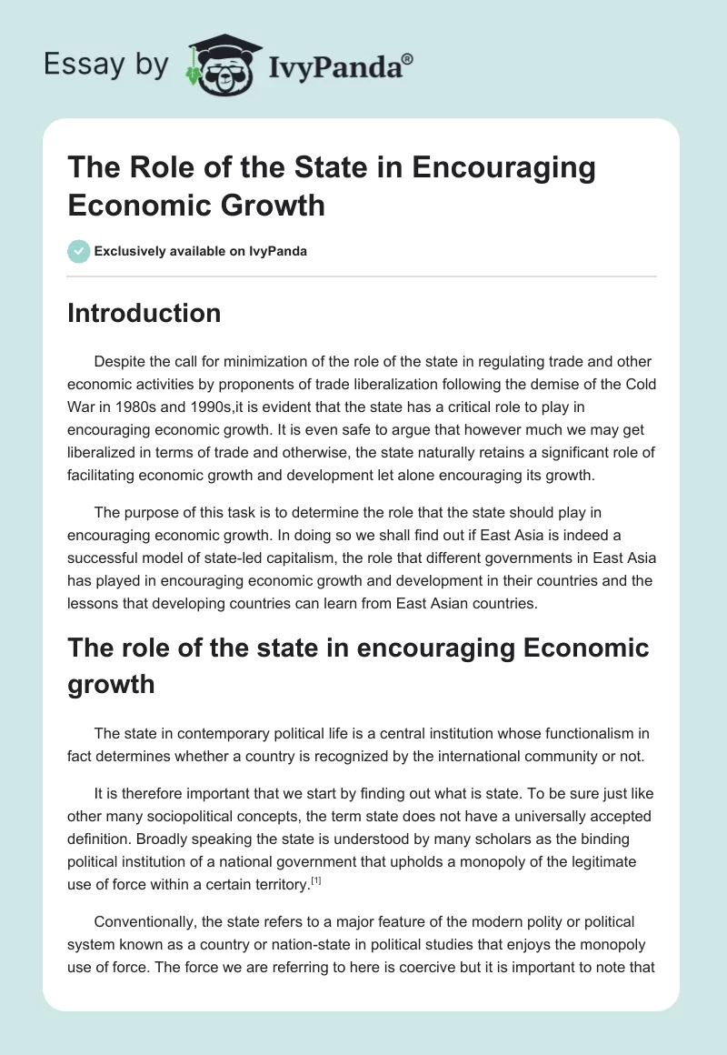 The Role of the State in Encouraging Economic Growth. Page 1