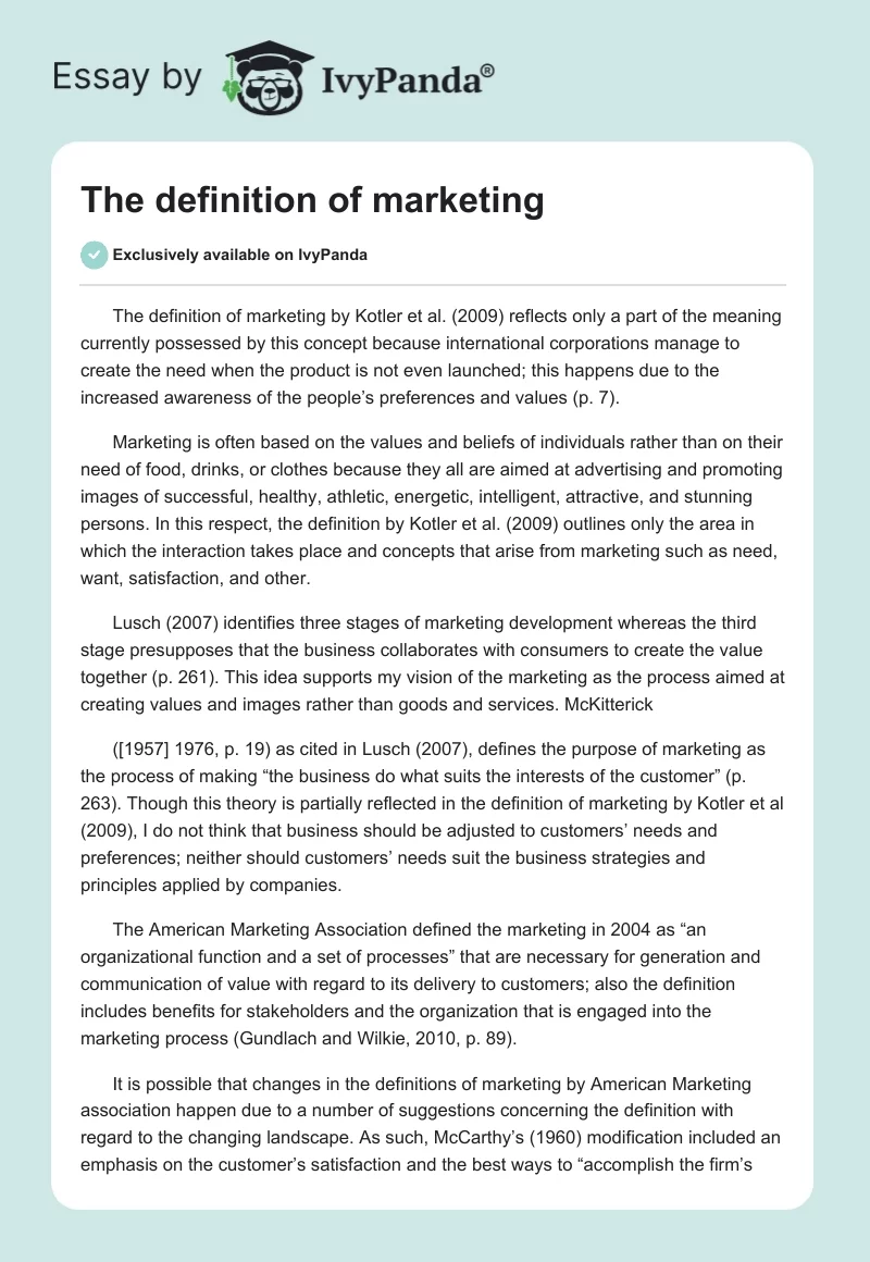 The definition of marketing. Page 1