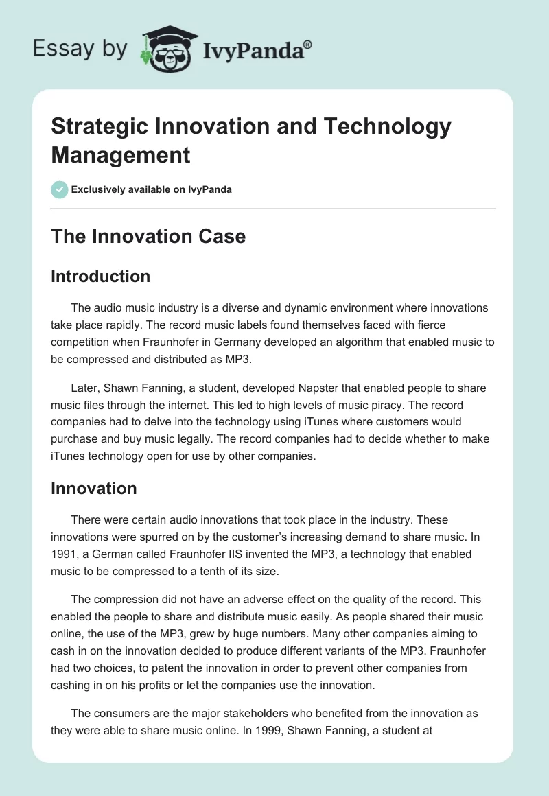 Strategic Innovation and Technology Management. Page 1