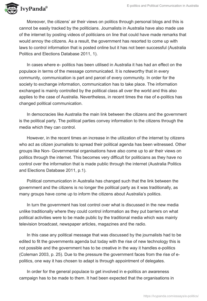 E-politics and Political Communication in Australia. Page 4