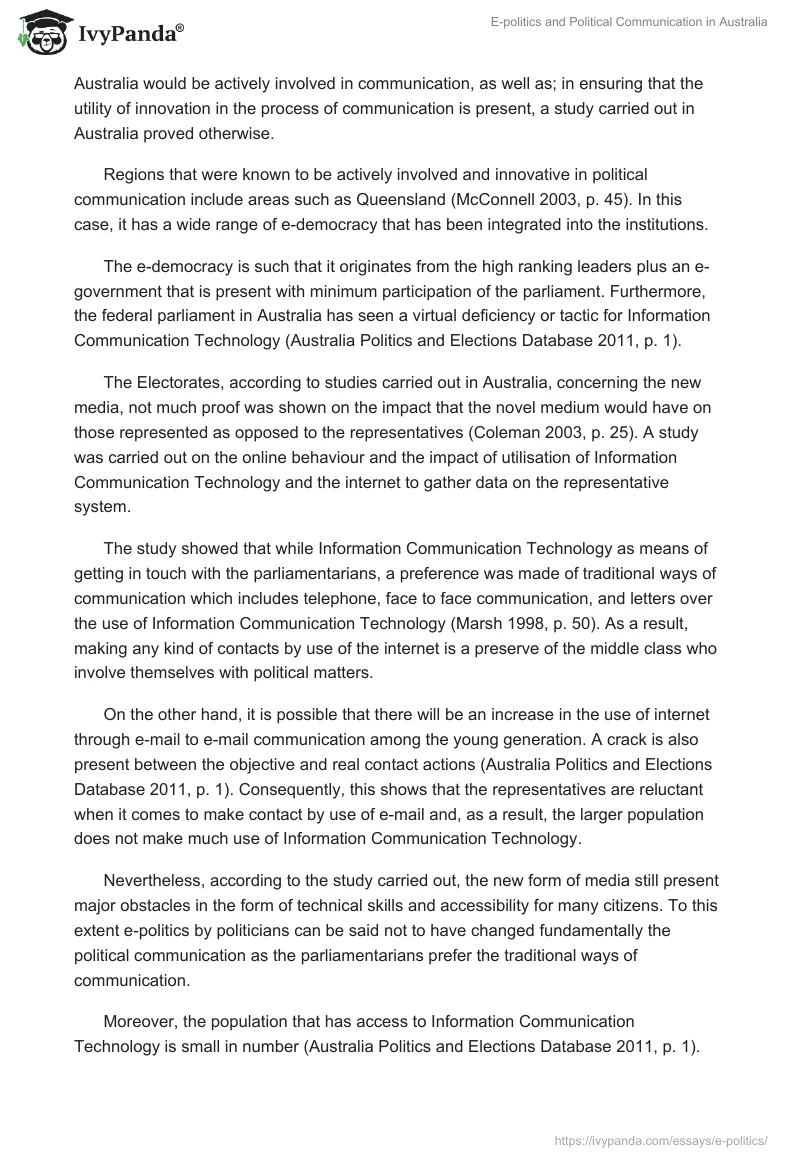 E-politics and Political Communication in Australia. Page 5