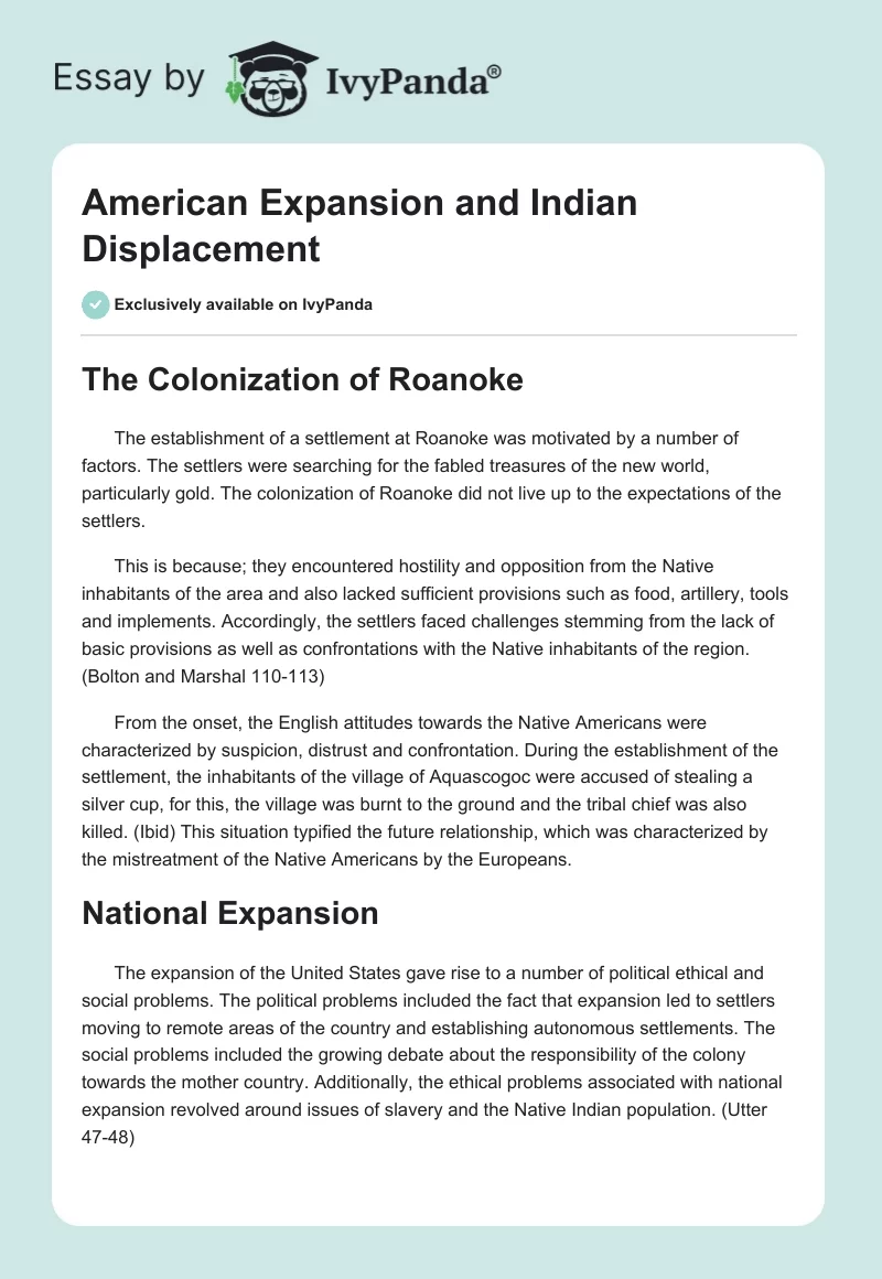 American Expansion and Indian Displacement. Page 1