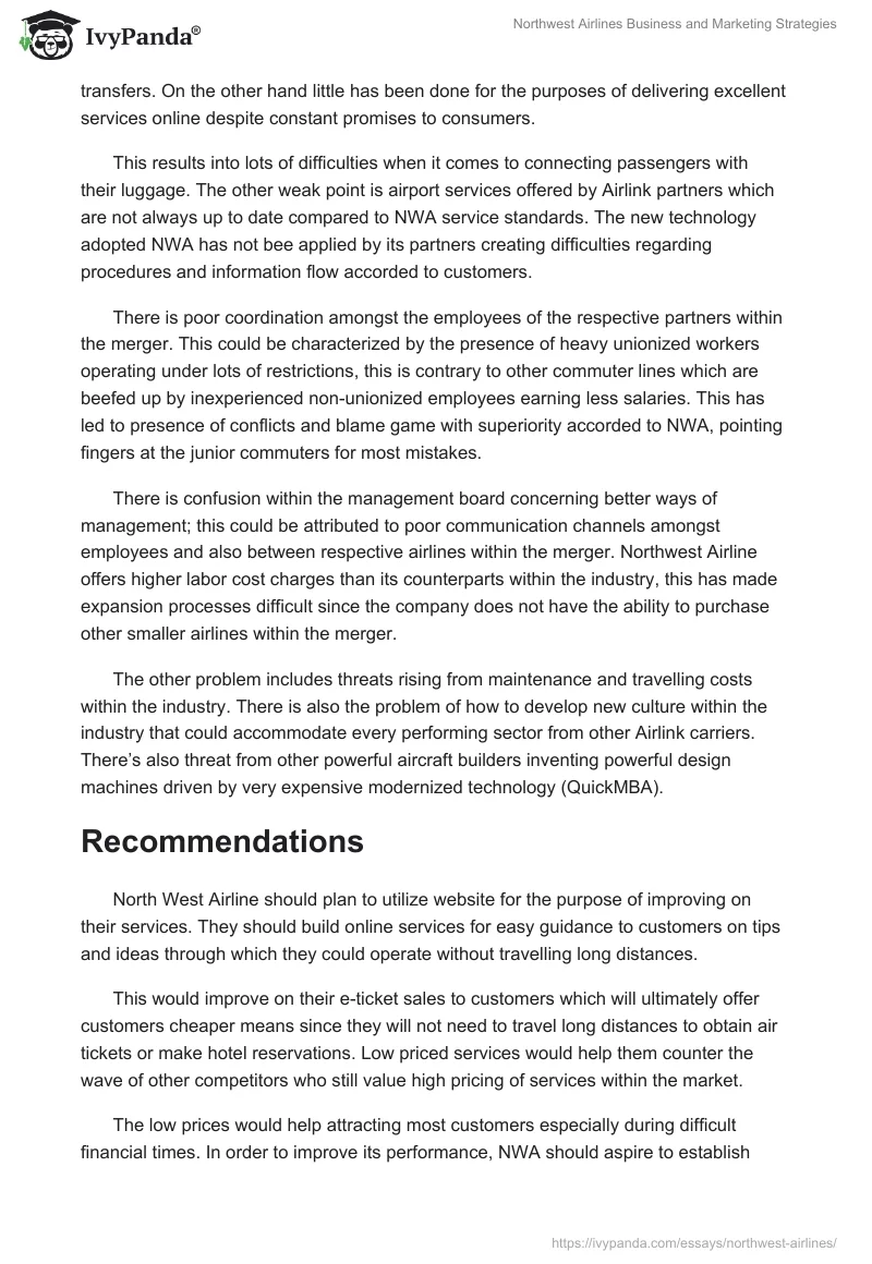 Northwest Airlines Business and Marketing Strategies. Page 3