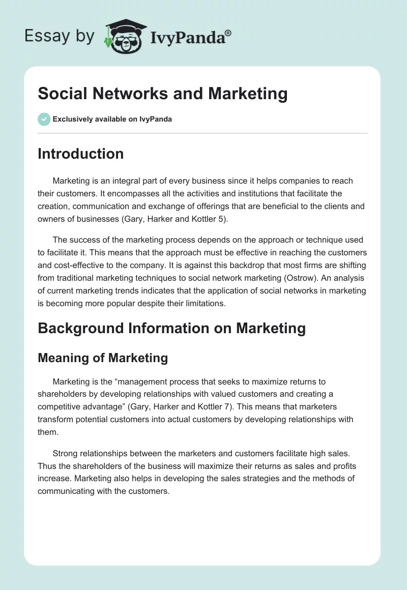Social Networks and Marketing. Page 1