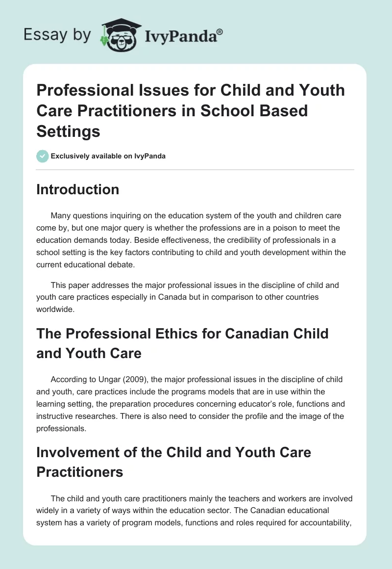 Professional Issues for Child and Youth Care Practitioners in School Based Settings. Page 1
