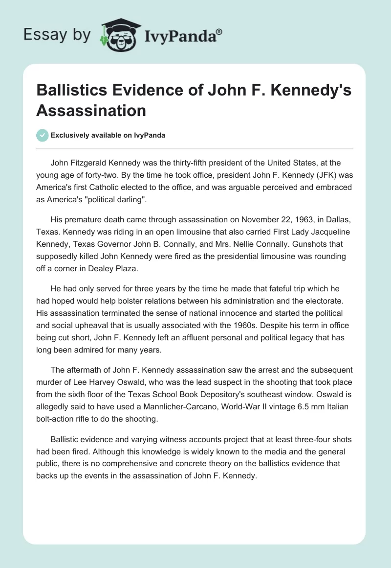 Ballistics Evidence of John F. Kennedy's Assassination. Page 1