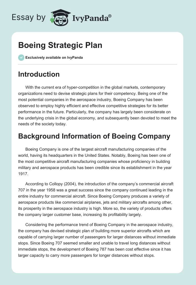 Boeing Strategic Plan. Page 1