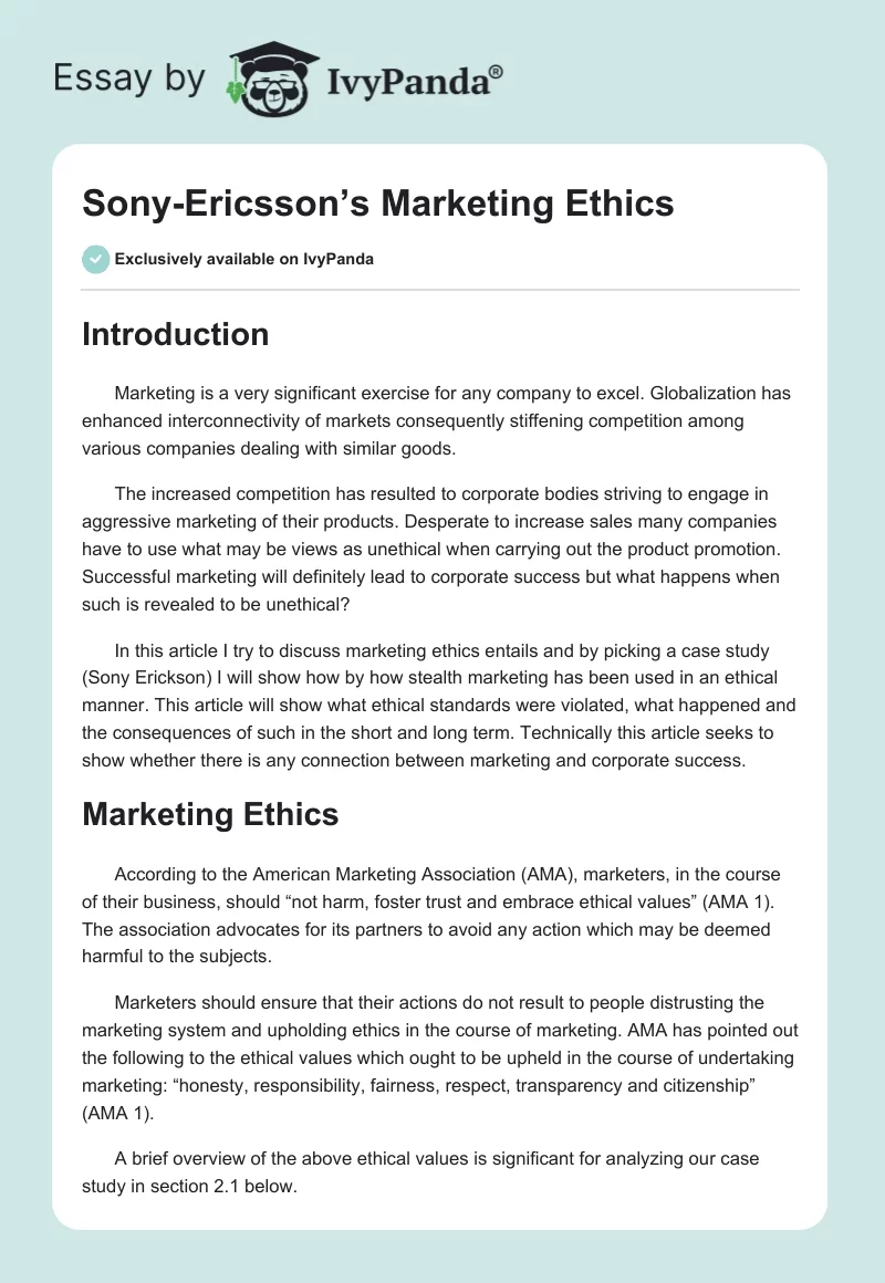 Sony-Ericsson’s Marketing Ethics. Page 1